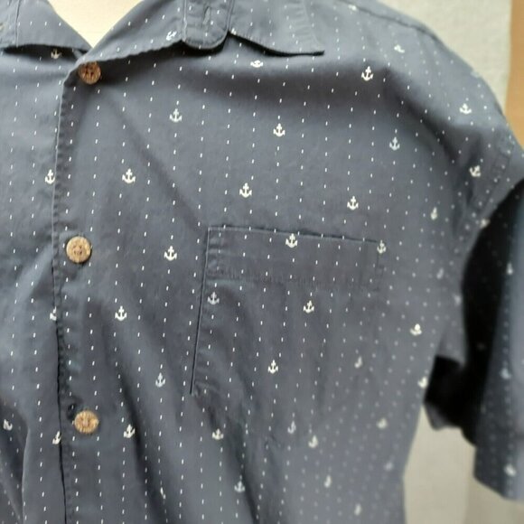 Havanera Mens XL Shirt  Blue Anchor Pattern  Short Sleeve 100% Cotton  Casual - Picture 3 of 7